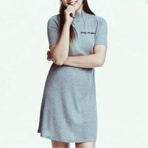 H&M “Stay Positive” Grey Mock Neck Dress